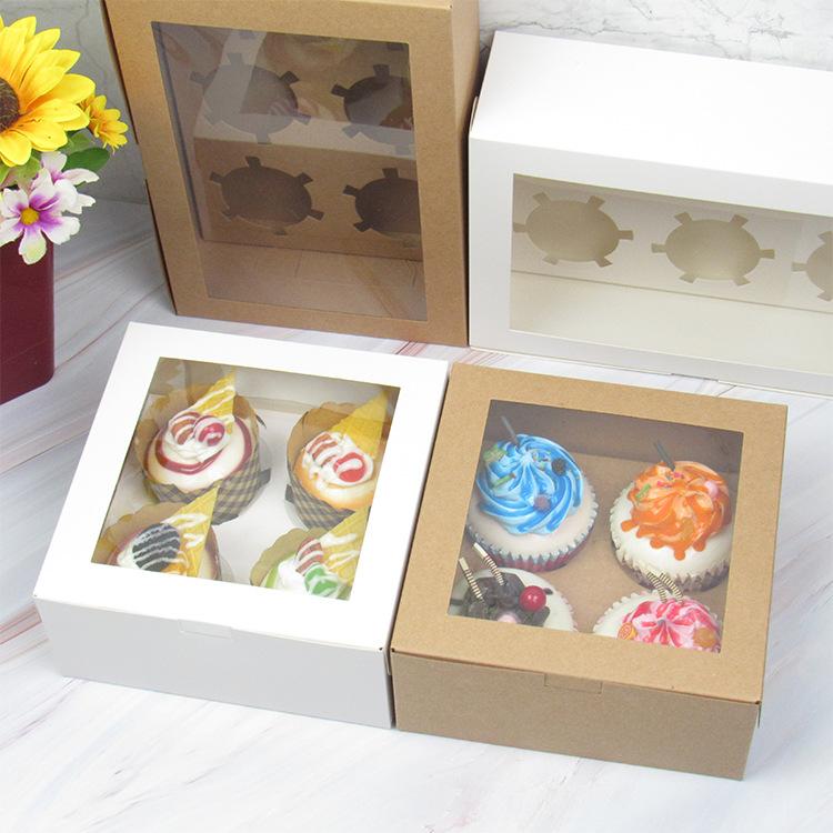 20/15/10/5/1pcs 4/6 Pack Clear Window Muffin Boxes, Kraft Paper Cupcake Containers for Bakery Desserts.needoh.paper plates