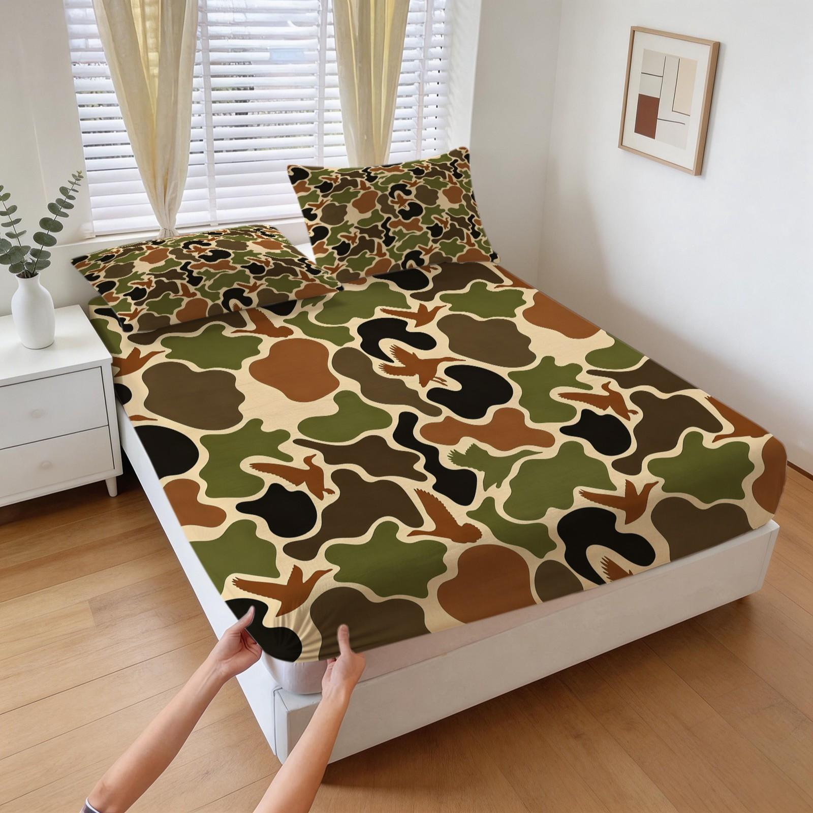 Camouflage Themed Bed Sheet, Soft And Comfortable Bedding Set (1 Bed Sheet+2 Pillowcases, No Pillow Core), Suitable For Teenagers And Adults, Bedroom, Dormitory, And Guest Room Scenes