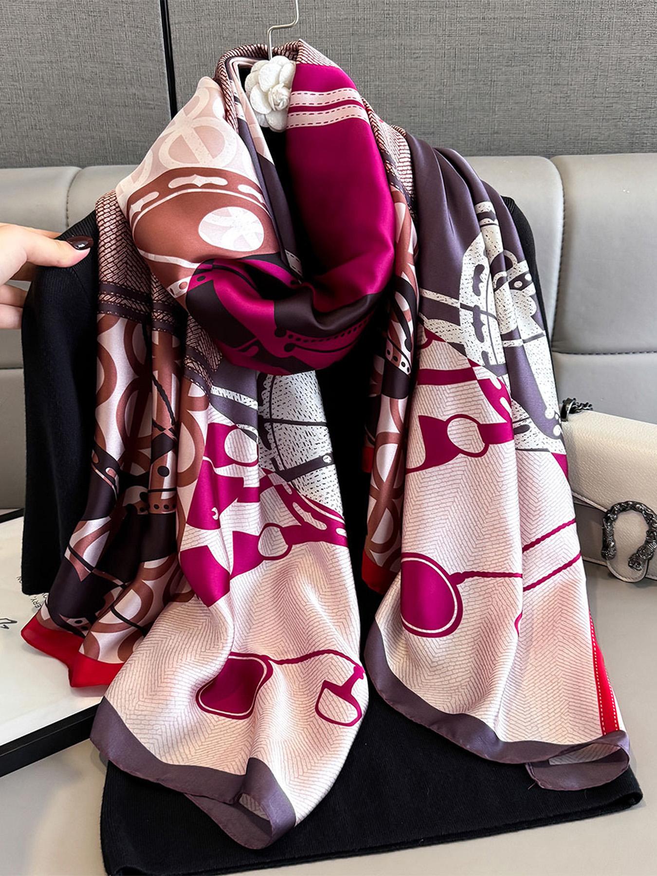 Spring Summer High-End Patchwork Colorblock Geometric Print Silk Scarf, Neck Warmer, Multifunctional Outerwear, Fashion Accessory