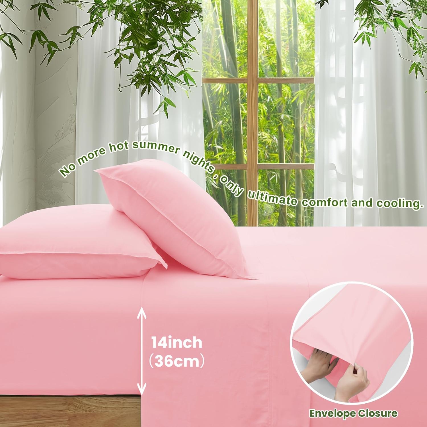 MUXHOMO 3/4pcs Cooling Lyocell Bedding Sheet And Pillowcase Sets with 14'' Deep Pockets, Crisp Percale, Breathable And Durable Bamboo Cooling Fiber Lyocell bedding for Hot Sleeper