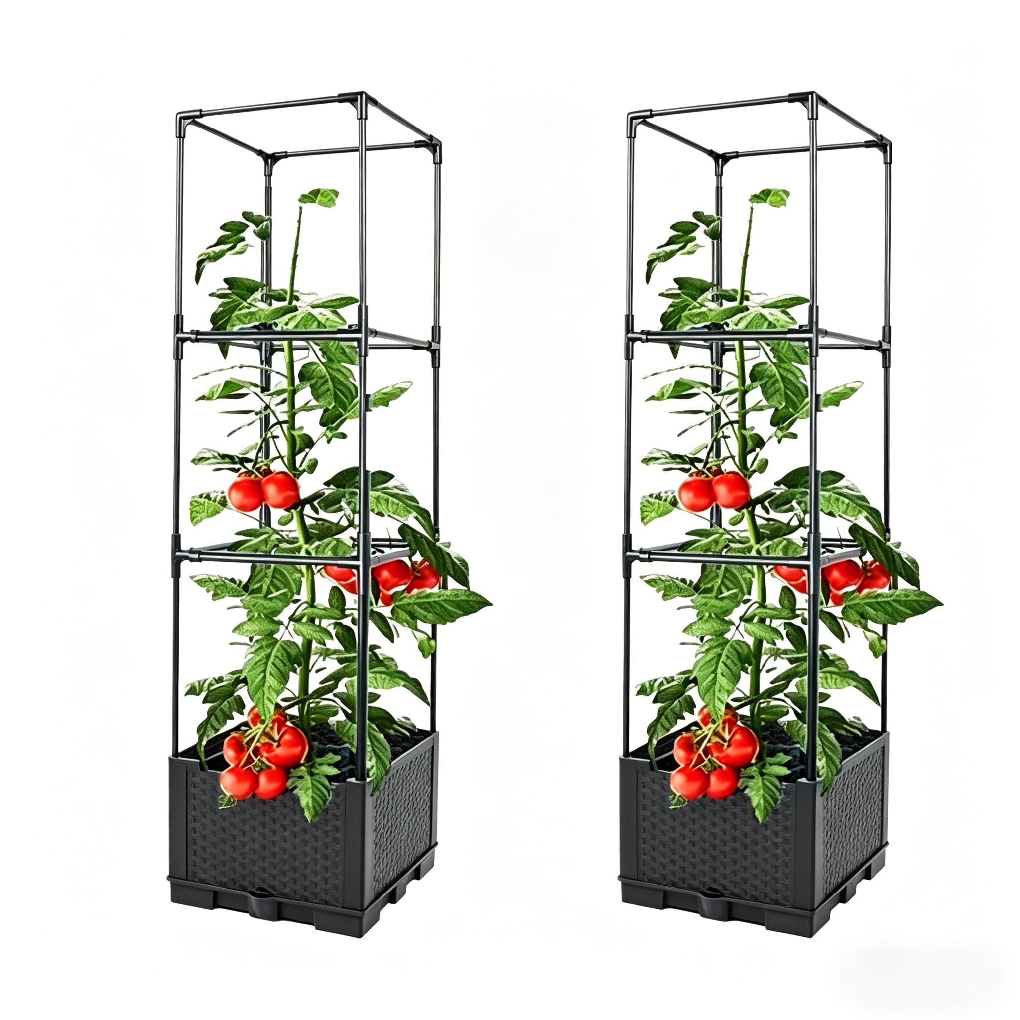 Elevated Garden Bed Planter Box, Self-Watering Tomato Planter, Indoor Climbing Vegetable Plant Pot, Outdoor Tomato Cage