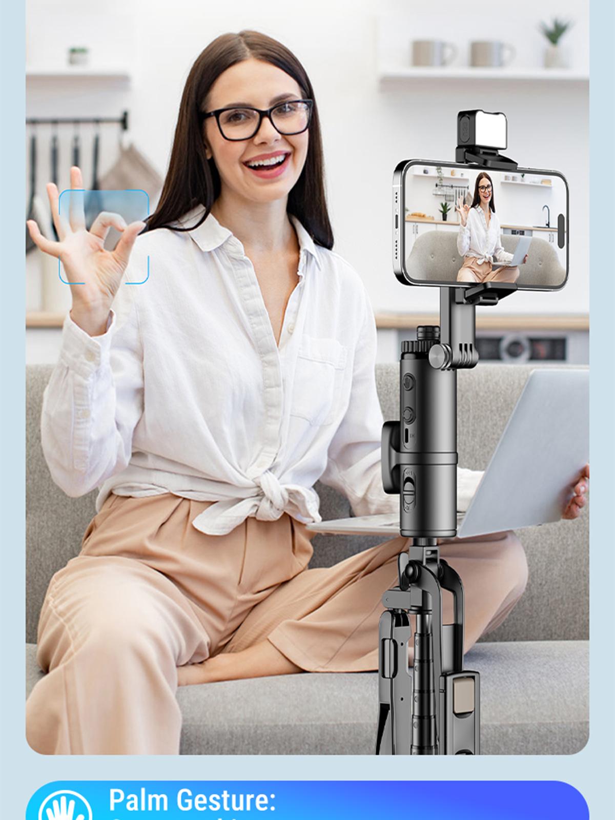 AI Auto Face Tracking Tripod with 63" Selfie Stick Tripod | AI Smart Face Tracking Phone Holder with LED light for TikTok Live & Vlogging | Gesture Control & Remote | No App Needed | Perfect for Contract Creator | Tech Gift for Men & Women