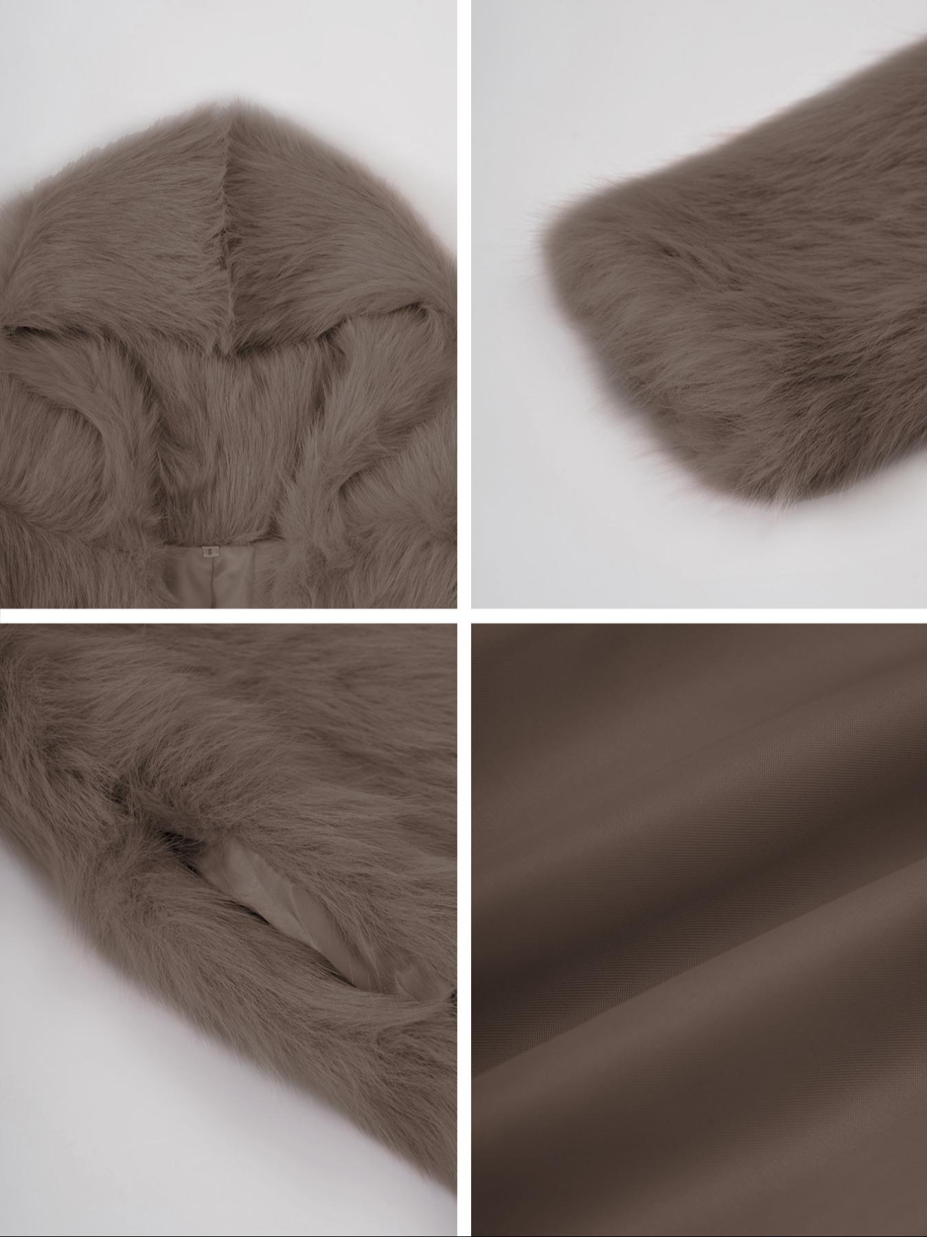 Women's Casual Faux Fur Hooded Jacket, Short Fall & Winter Coat, Medium-Weight with a Luxe Feel, Fitted Design