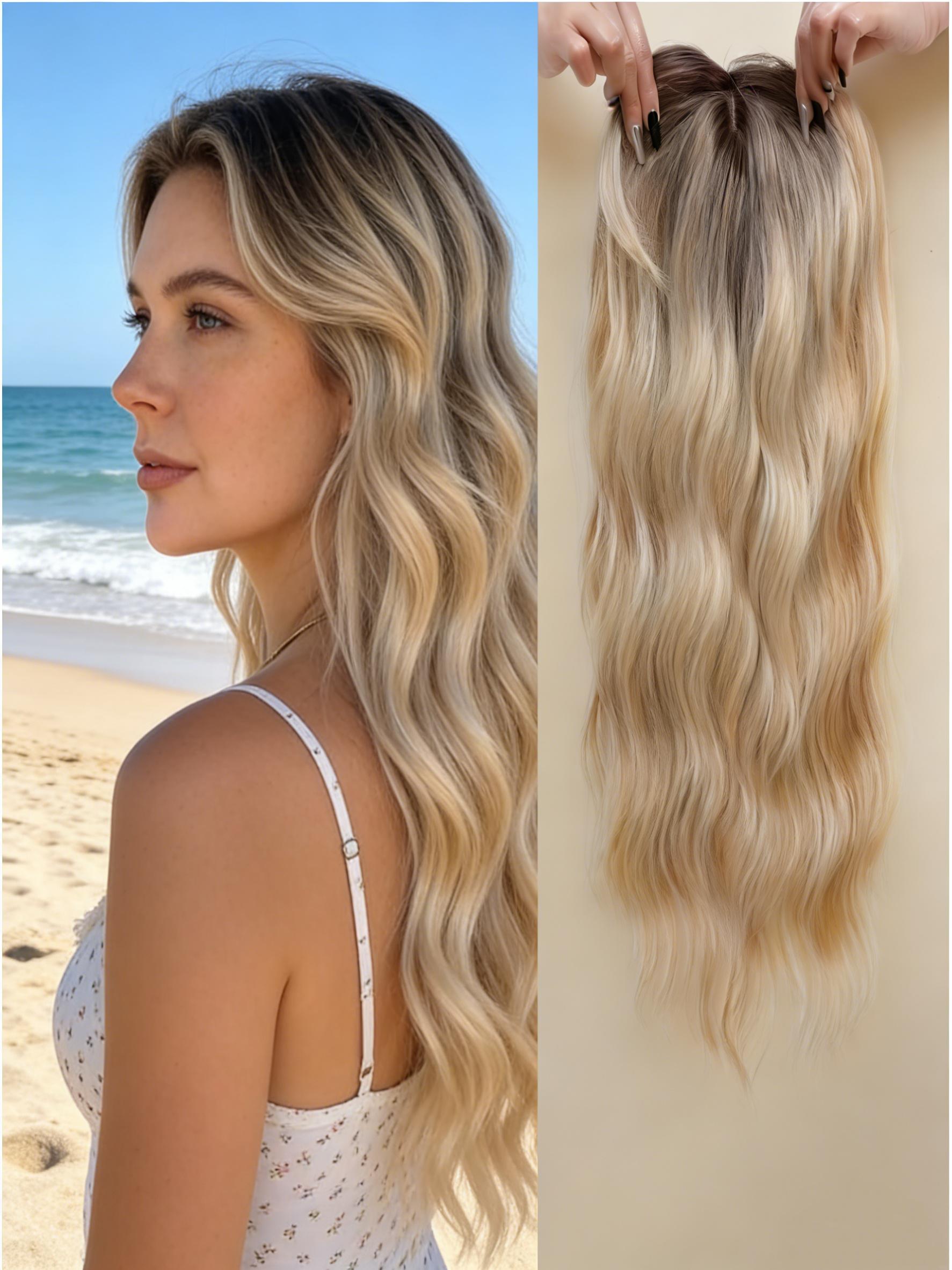 Balayage Wavy Hair Topper for Women! Ombre Synthetic Clip-In with Natural Part, Instant Volume for Thinning Hair, Effortless Beachy Waves & All-Day Confidence