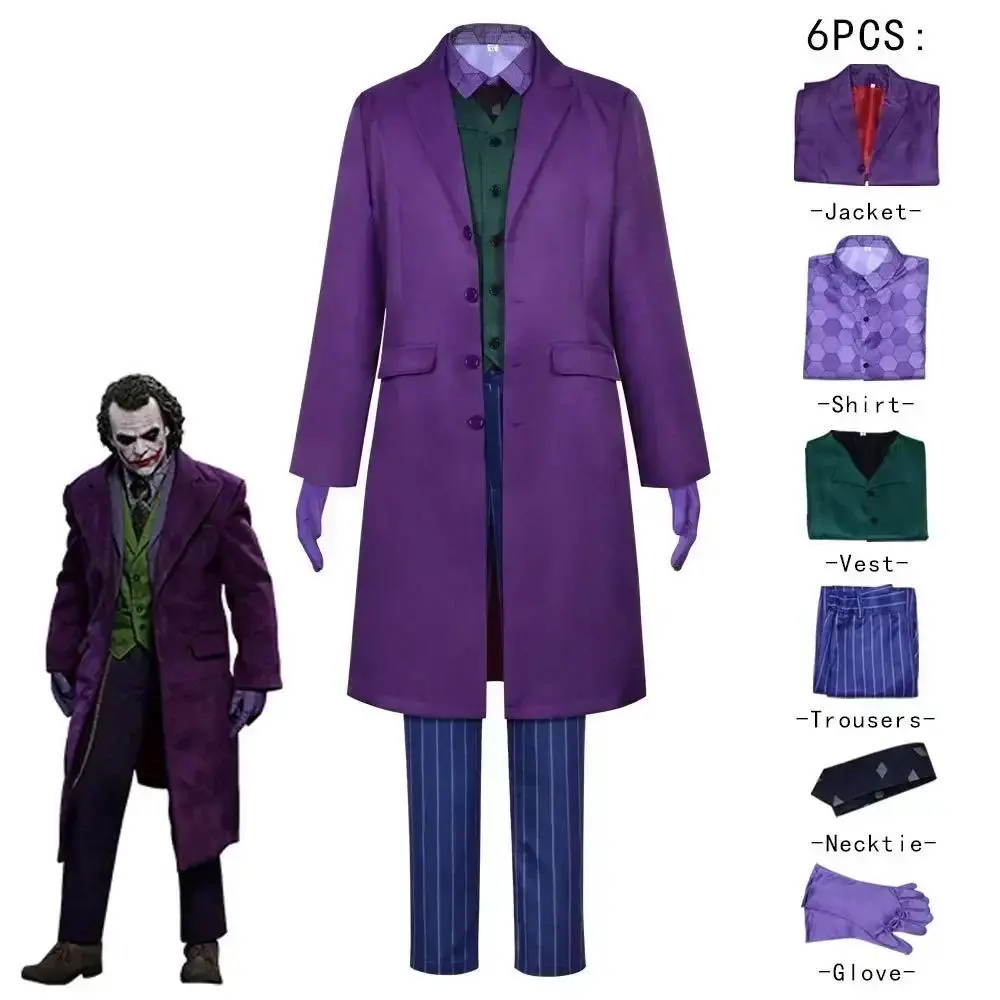 Men Clown Cosplay Costume Clown full set Coat Shirt Vest Tie Suit Outfits for Male Halloween Costumes Suit Cosplay Movie&tv Dark