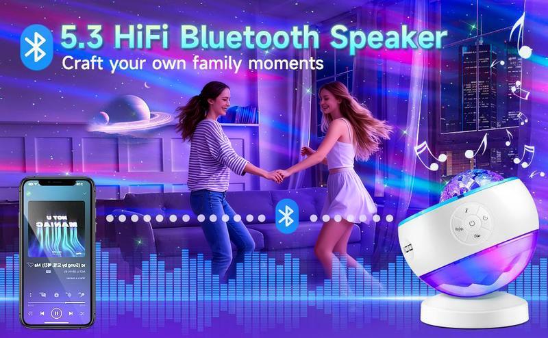 One Fire Northern Lights Projector,16Color Galaxy Projector for Bedroom, 15 White Noise Galaxy Projector, 5Moon Star Projector, Bluetooth  ambient  Light Projector, Remote Timer Star Lights Audio mood lighting aurora living room Night Light Kids