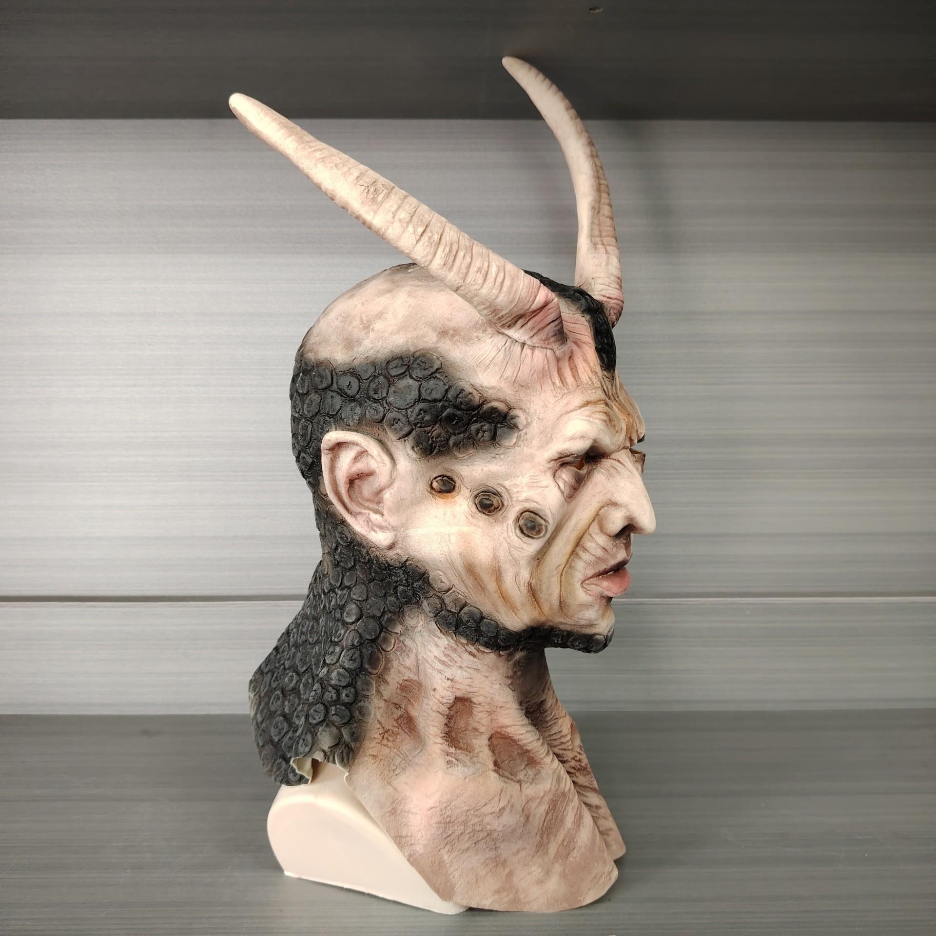 Premium Latex Texture Devil Full Headpiece, Hand-Painted Scales, Halloween Costume Accessory, High-Quality Horror Look