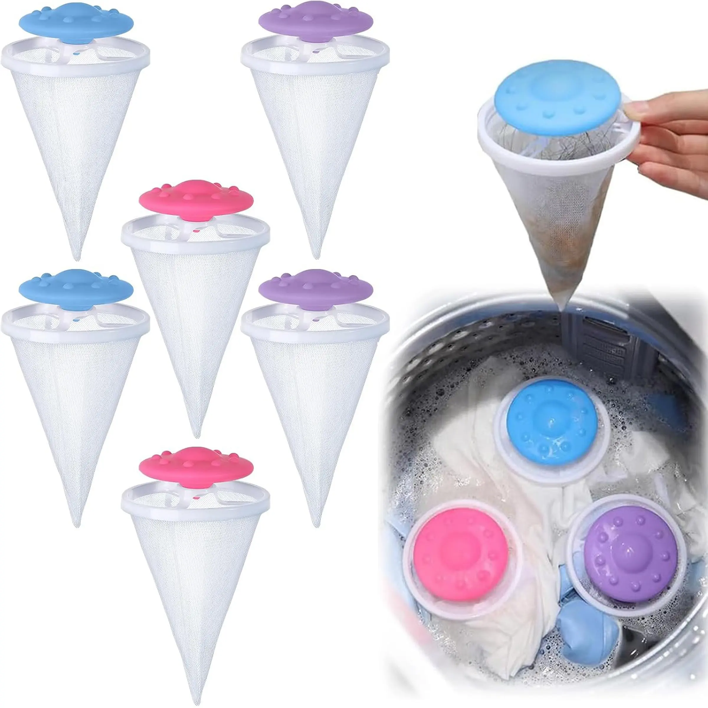 Home washing machine filter, lint cleaning tool, 3-pack/6-pack color, floating debris filter, effectively removes hair, essential home appliance, Laundry Accessories