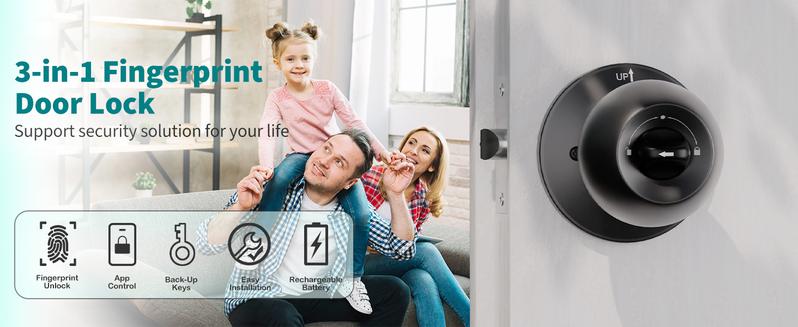 Valentine's Day Gift Fingerprint Door Lock, Smart Fingerprint Door Knob, Biometric Door knobs with App Control, Auto Lock Door Lock with Code, Keyless Door Knob with Locks for Bedroom, Home,Office FathersDayGift