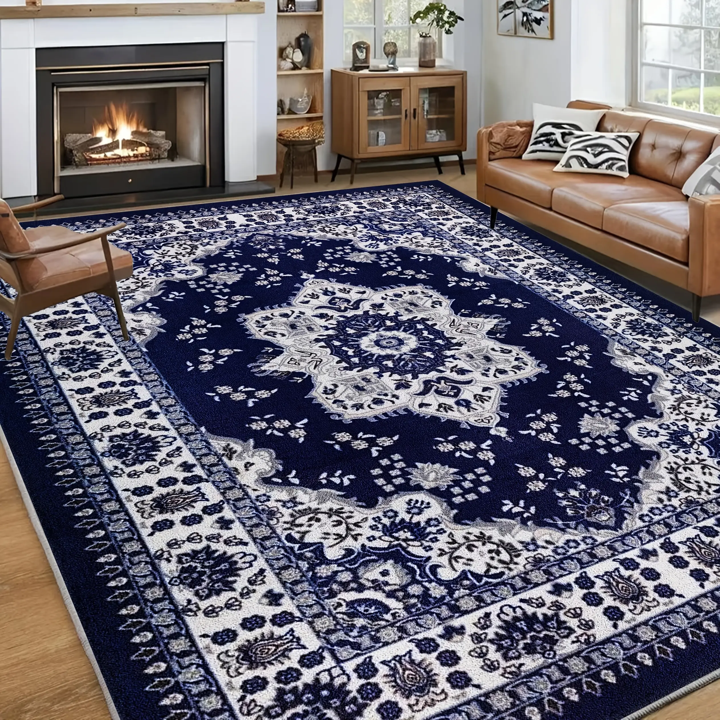 1 piece of luxurious velvet area rug - Bohemian Persian carpet, non-slip backing, machine washable 100% polyester fiber - suitable for high-traffic areas such as living rooms, bedrooms, and indoor spaces, Bohemian floral rug |   Polyester velvet