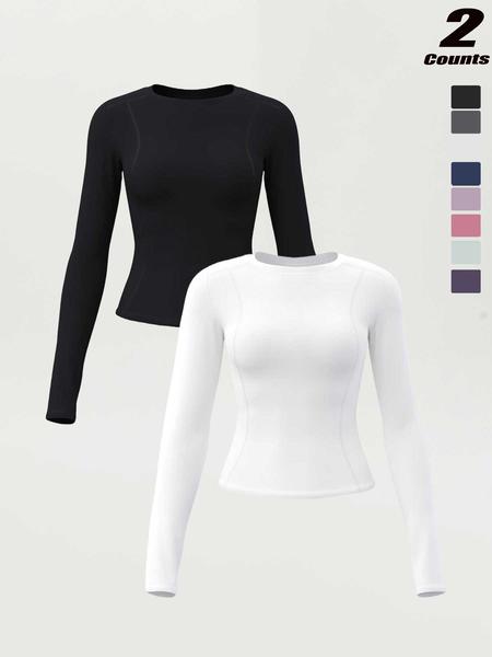 New Spring Autumn Women's Slim-Fit Long Sleeve T-Shirt, Casual Round Neck Yoga Top, Running Fitness Shirt, Athletic Yoga Shirts, All Seasons Wear