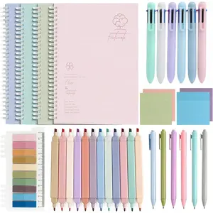 Cute Spiral Notebook Stationary Set, Teacher Employee Appreciation Gifts  Journal 4 count A5 College Ruled, 12 Pastel Highlighters, 6 Gel Pens, 6 Ballpoint Pens,300 Sticky Notes, 200 Index Tabs for School Office Supplies