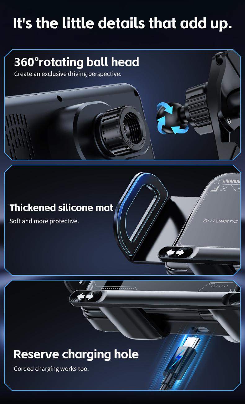 Vehicle Automatic phone holder for car , folding screen phone/tablet stand 15W wireless charger, 90-degree rotation, installed on car air outlet/center console, suitable for Samsung Galaxy ZFold6/5/4/3 Galaxy Z Fold/Notes other wireless charging phones