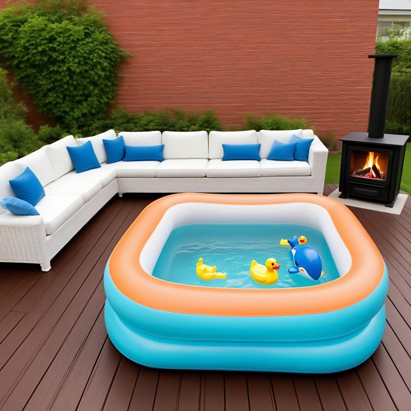 Portable Inflatable Pool for 1-3 People No Electricity Needed Double Layer Durable Fast Inflation Foldable Space Saving Easy Assembly Colorful Navy Blue Green Orange Perfect for Festivals Parties Indo