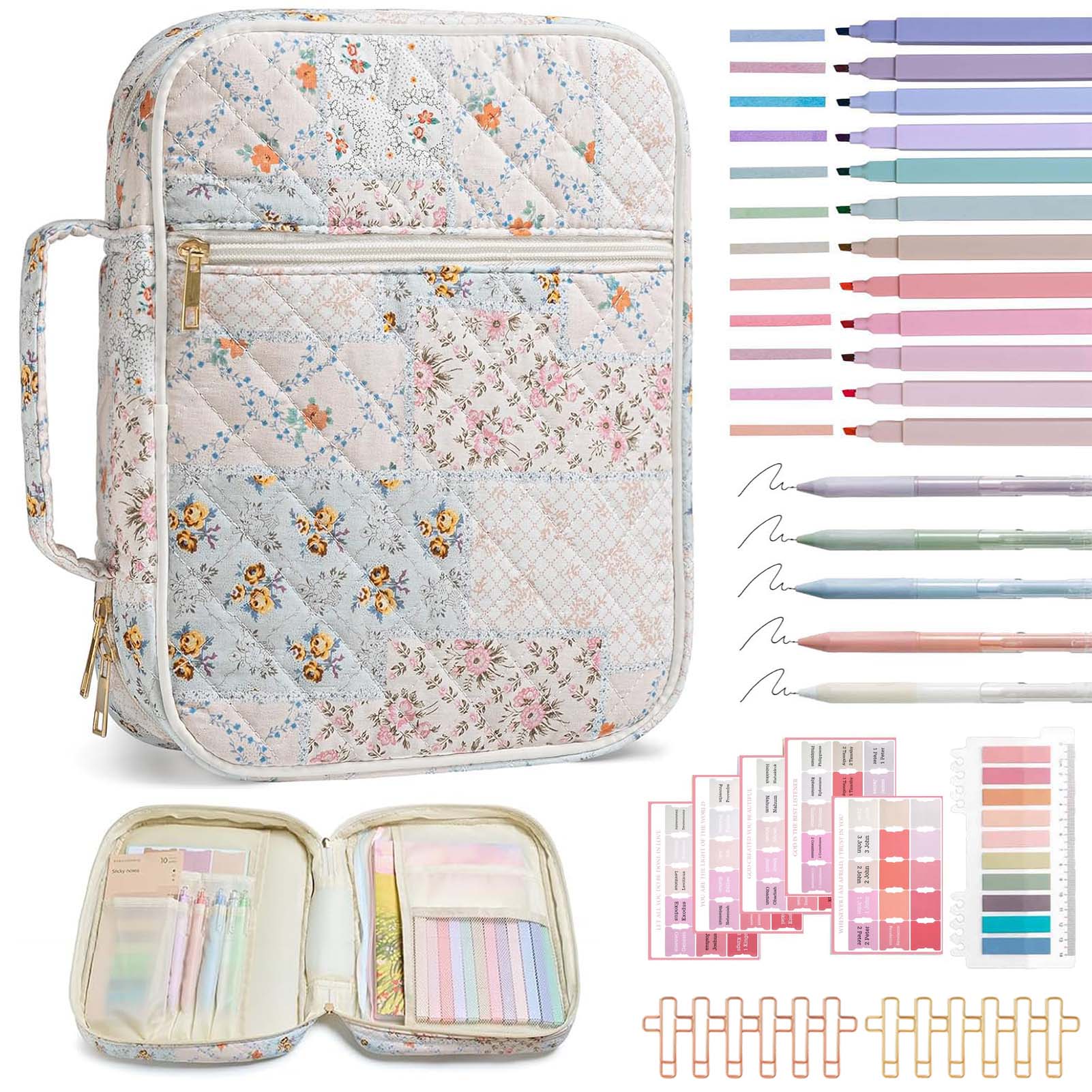 Bible Cover Case for Women Large Bible Cover with Durable Handle Quilted Bible Carrying Case for Girls Bible Study Supplies Accessories, Mother Day, Christmas Christian Gifts for Women