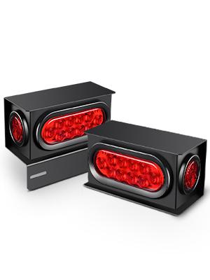 Nilight 2PCS Steel Trailer Light Boxes Housing Kit w/6Inch Oval Red LED Tail Lights 2 Inch Round Side Marker w/Grommet Plugs Wire connectors Car Lighting Accessories Truck
