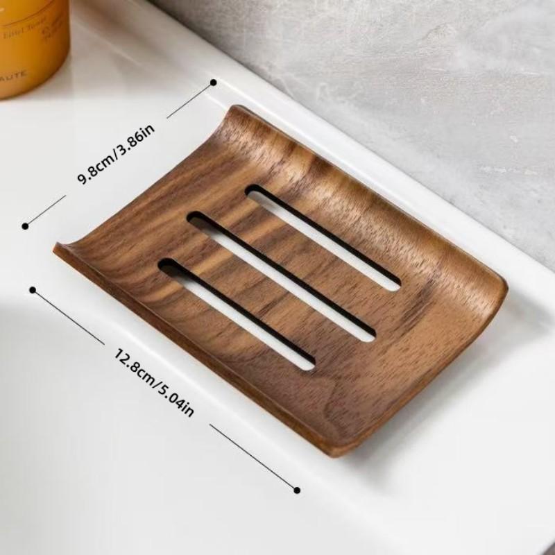 North European Style Simple Bathroom Soap Dish, Single Layer Walnut Soap Tray, Desktop Soap Holder, Water-Draining Soap Box