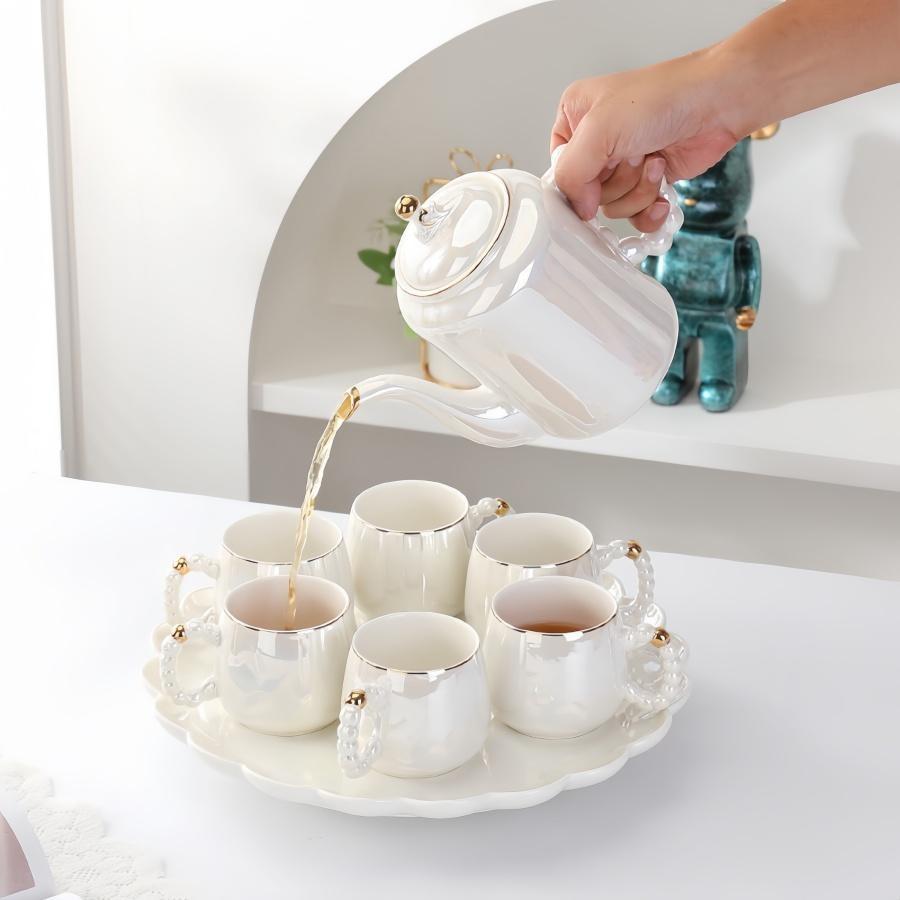 8-Piece Ceramic Water Set, 1.2L Kettle, 6 Cups, 13in Tray, High-End Ceramics, Perfect Gift for Parents, Creative Kitchenware，Boxed gift