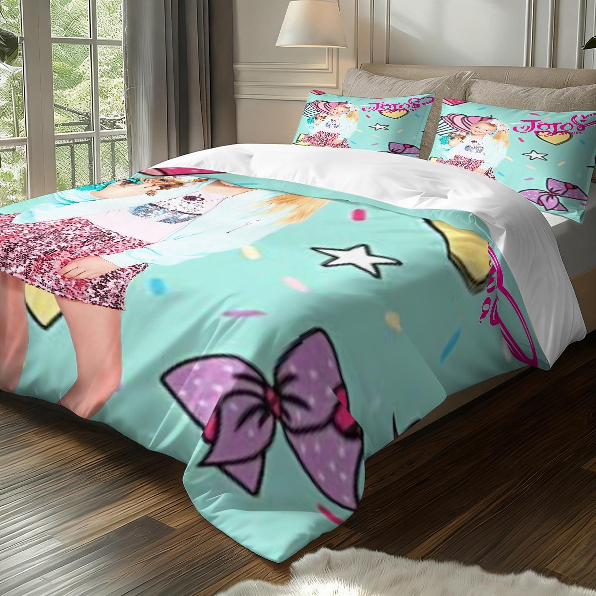 3Pcs,JoJo Siwa design three-piece bedding set, soft, comfortable and skin-friendly, universal in all seasons, bedding set, no pillow core, no quilt core, suitable for bedrooms, guest rooms - (1 quilt cover + 2 pillowcases)