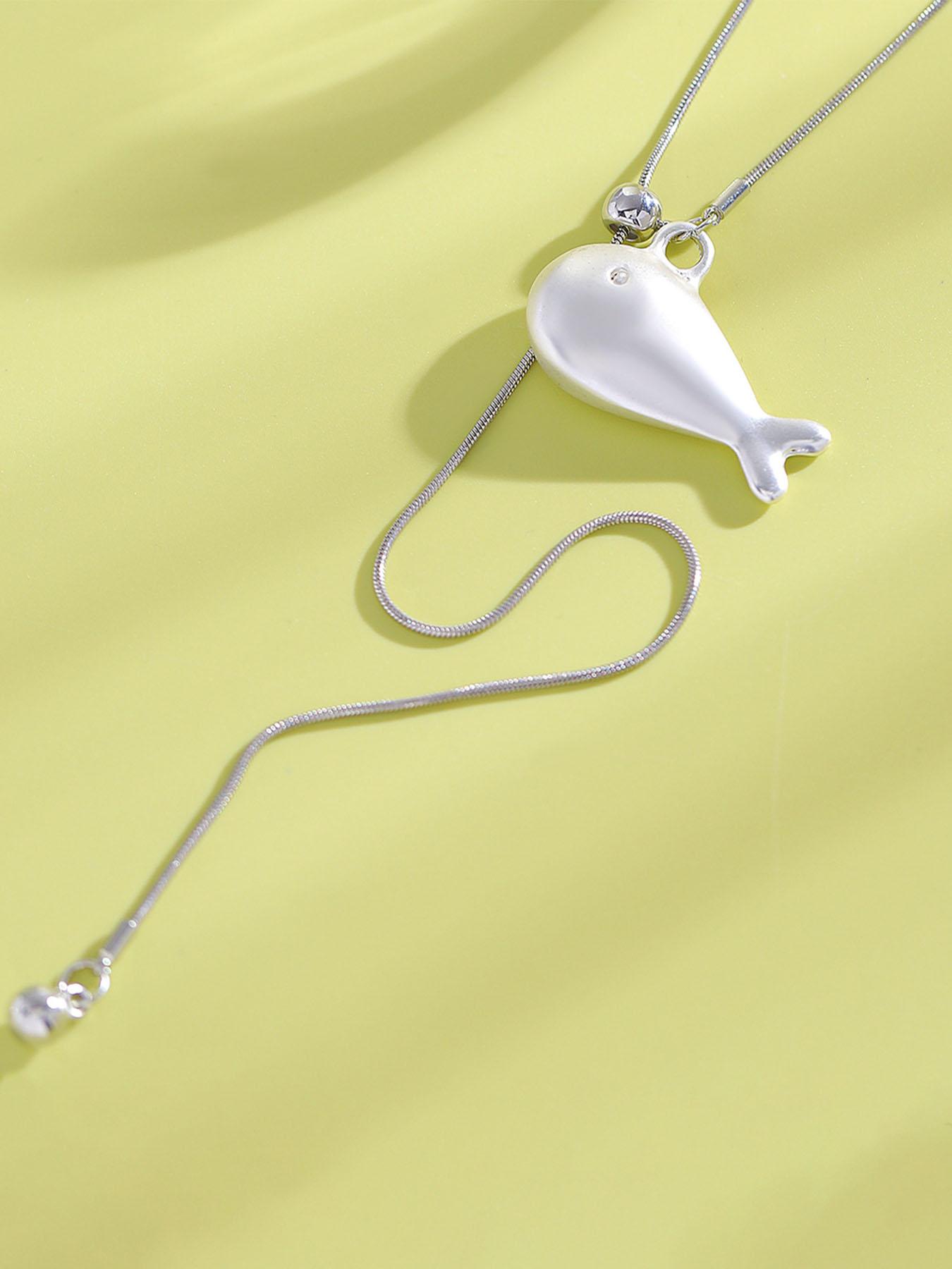 Minimalist Fish Necklace, Trendy Long Chain, Matte Silver Color, Versatile Fashion Accessory, Perfect for Daily Wear, Dates, and More