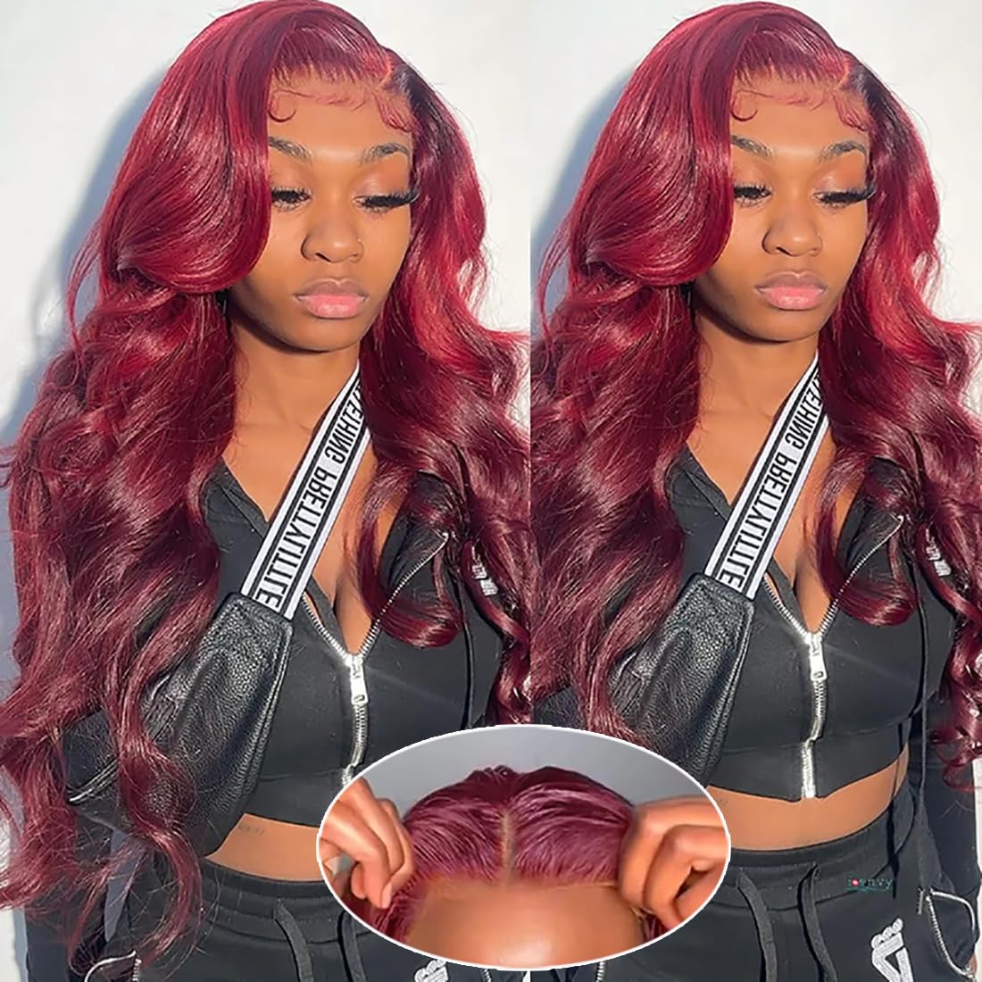 Bling Hair Body Wave 99j Burgundy 5x5 Lace Closure Wigs Real Hair Wear and Go 180% Density Glueless Burgundy Red Wig Real Hair 99j Lace Wigs for Black Women