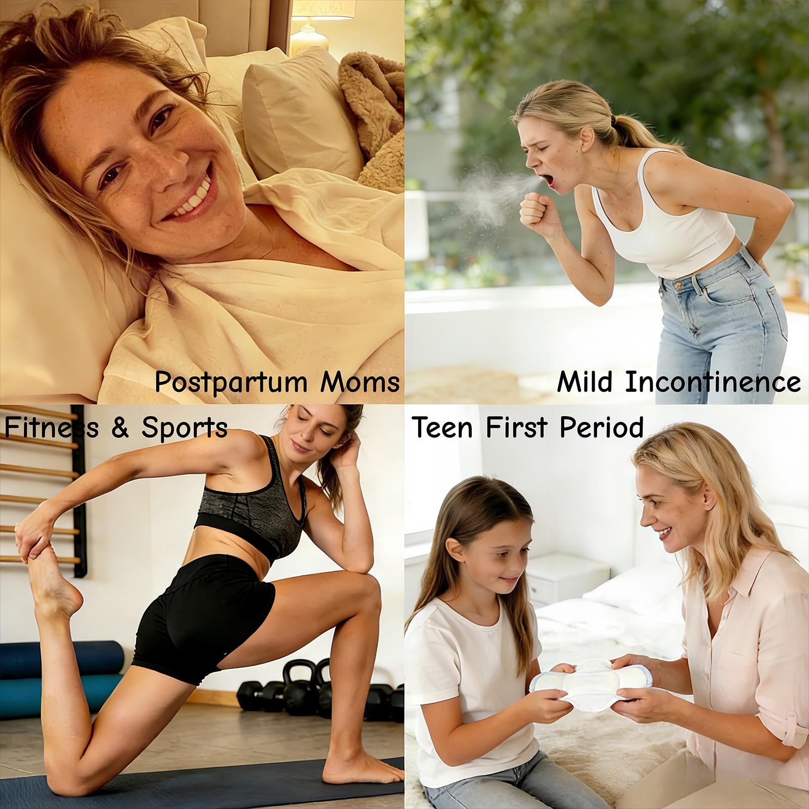 Reusable Washable Sanitary Pads, Graphene Cotton, Heavy Flow, Breathable Liner, High Absorbency, Night Use, 6 Pack Value Bundle,  Leak-Proof, Heavy Flow Overnight Menstrual Cloth Pads, Washable & Reusable，  (5 Colors: Skin/Green/Pink/Coral/Yellow)