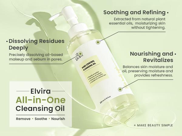 Elvira Pore Control Cleansing Oil Facial Cleanser, Daily Face Wash for Makeup & Blackhead Remover, Deep Cleansing Without Dryness, Fragrance Free & Non-Comedogenic for All Skin Types, 6.76 fl oz Facial Cleansing Comfort Skincare