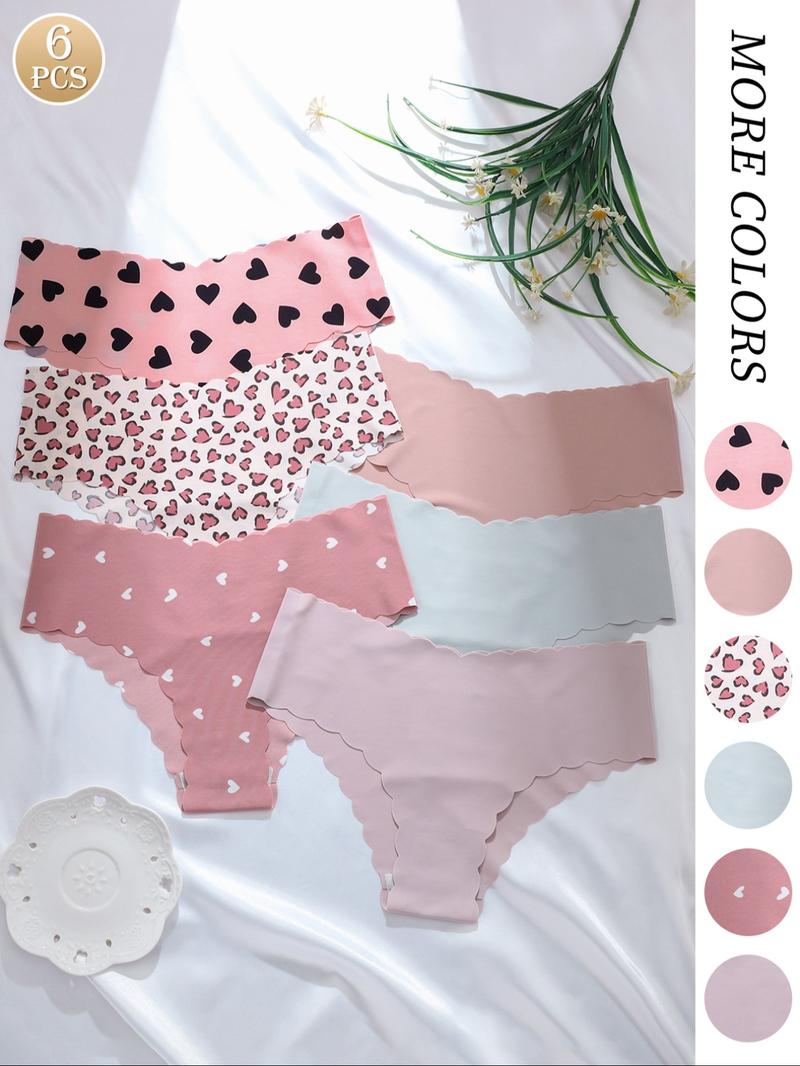 Women's Leopard Print & Solid Color Panties, Comfortable Seamless Briefs, V-Shaped Pull-Up Waistband, Floral Pattern