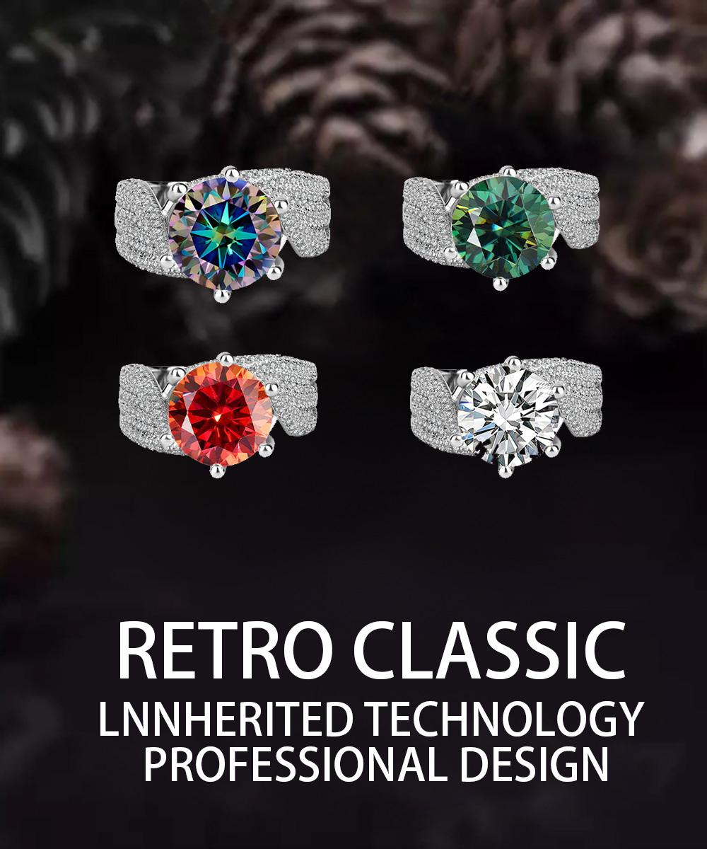 [JYJZZ178]  （Abril）Synthetic Moissanite S925 Silver 3 CT Six Claw Fashion Design Four Color Premium Feeling Proposal Couple's Ring.