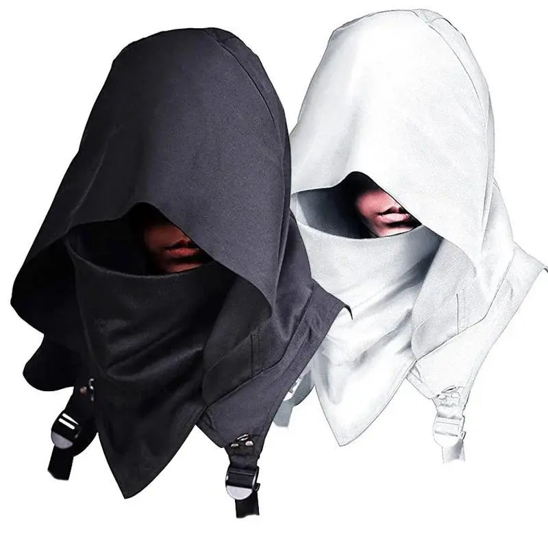Menswear Cowl Hood Polyester Hooded Cloak Cape - Adult One Size Clothes for Cyberpunk Cosplay, Medieval Warrior Outfit & Daily Wear