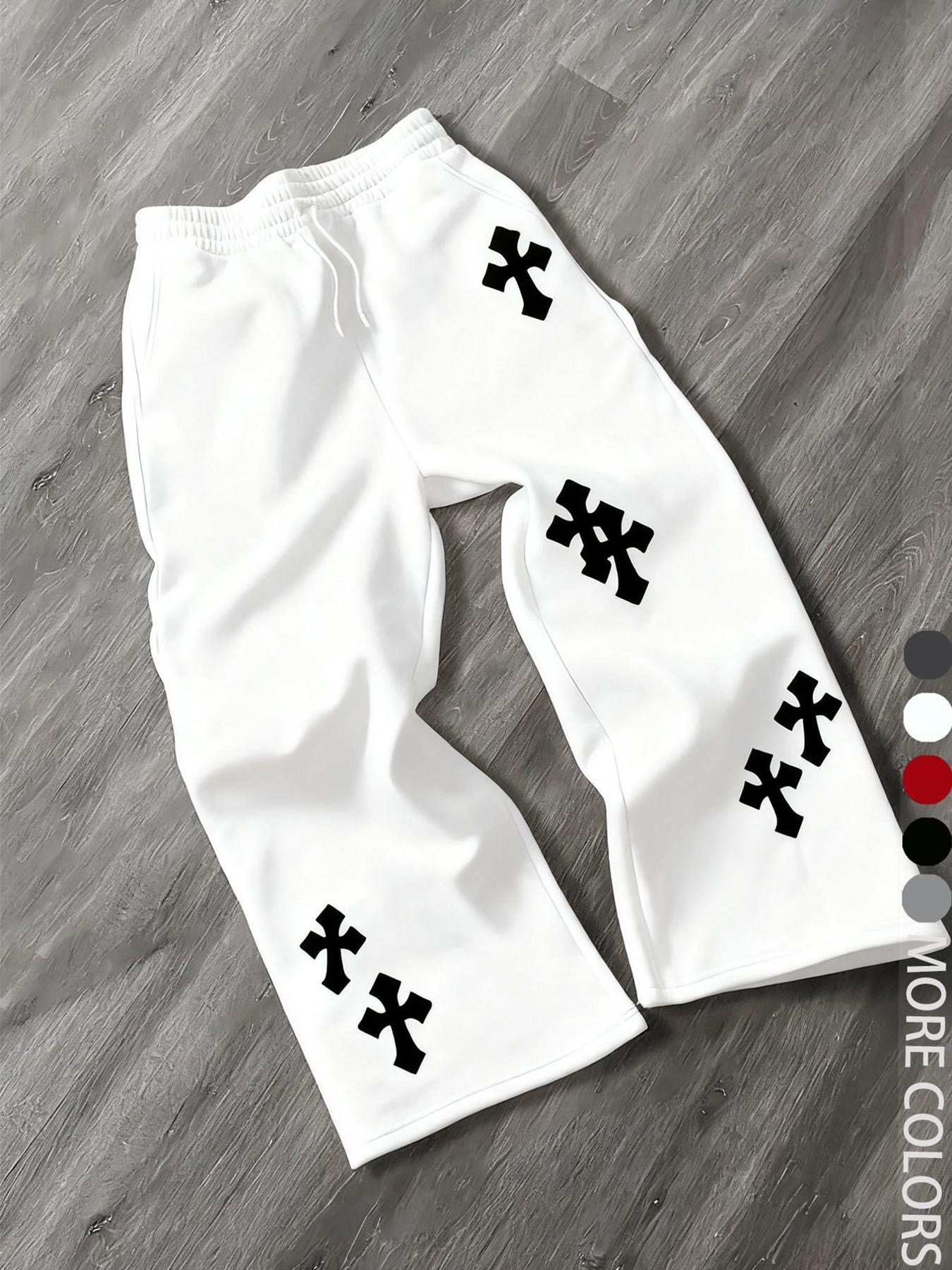 Men's Casual Street Style Cross Print Jogger Pants, Loose Fit Woven Fabric, Fall & Winter Fashion, Trendy for Men