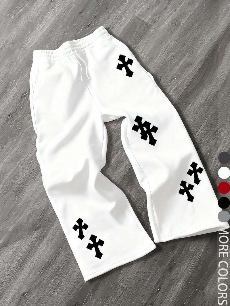 Men's Casual Street Style Cross Print Jogger Pants, Loose Fit Woven Fabric, Fall & Winter Fashion, Trendy for Men