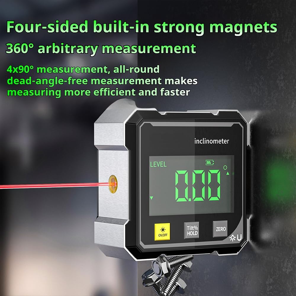 2026 Upgraded 4-Side  Digital Angle Gauge, Digital Angle Finder , Cube Inclinometer with Backlight, Table  Miter Protractor, Woodworking Measuring Tool, Level Box for