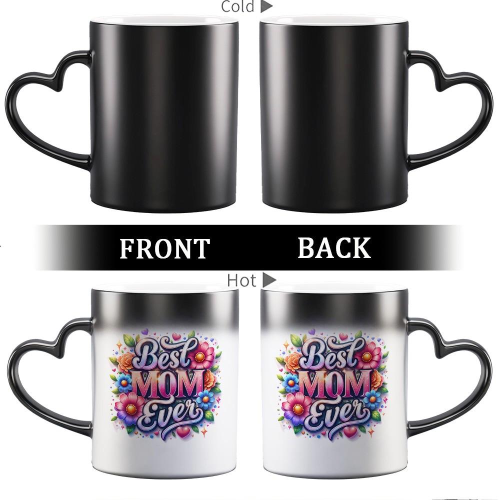 1pc Magical Color Changing Mug | 11oz Unique Heart Design, Perfect for Birthdays, Mother'S Day, Valentine'S Day, and Holiday Gifts - Ceramic
