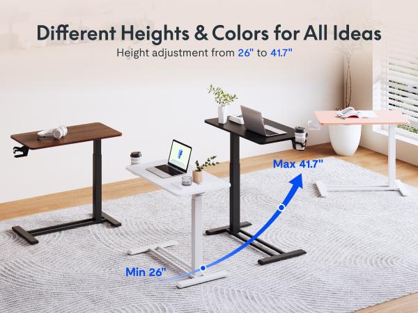 H7 Mobile Adjustable Bedside Table, Standing Desk with Wheels, Rolling Laptop Desk Cart & Portable Computer Workstation for Hospital, Home Office, Bedroom, Living Room, Dorm, and Small Spaces, Reading Studying, Bedside Care Max Load Capacity Gas Spring