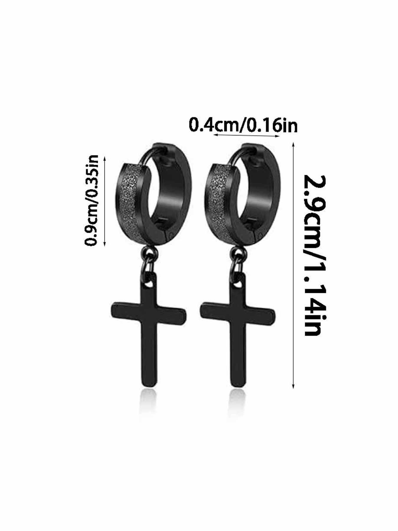 3 Pairs High-End Matte Finish Earrings, Cross Pendant Studs, 304 Stainless Steel, Classic Round Clip Design, Unisex, Versatile Jewelry