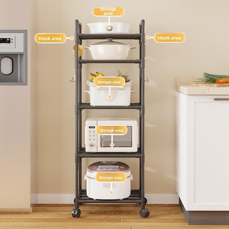 Multi-layer kitchen storage rack, floor-standing organizer for home use, bathroom shelf, no-drill microwave rack,  kitchen storage & organization, microwave stand, microwave rack with storage, kitchen shelf, kitchen storage and organization