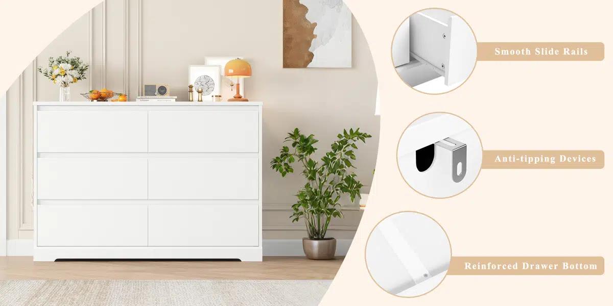 FOTOSOK White Dresser, 47.2" Tall White Dresser for Bedroom, Modern Wood Chest with Deep Drawers, Chest of Drawers for Living Room Nursery