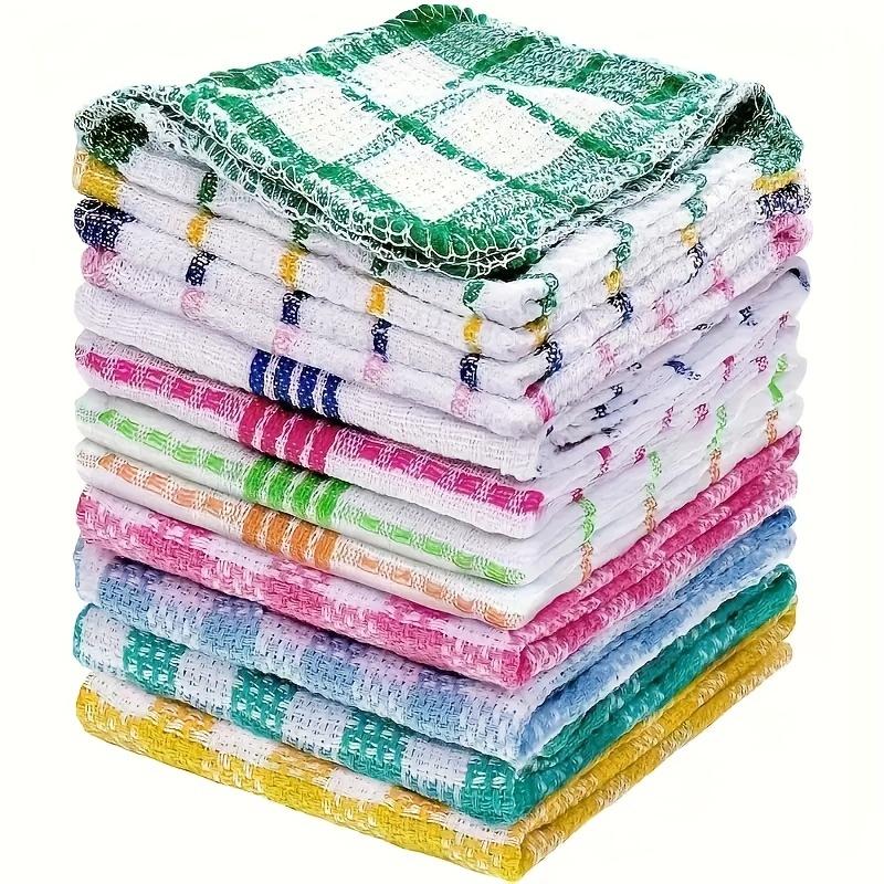 Pack of 12 cotton kitchen towels, for washing, cleaning, and wiping; household kitchen rags, multi-functional absorbent cotton dishcloths.