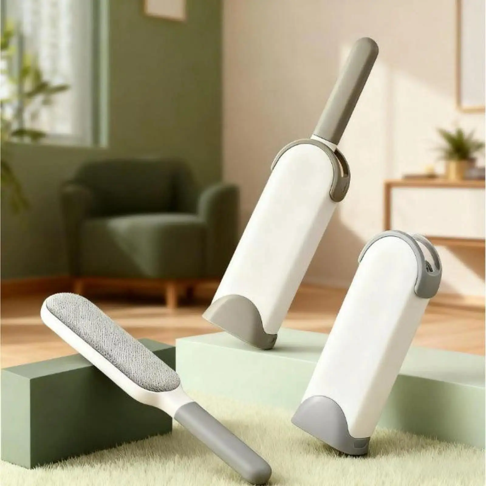 Large-Sized Handheld Electrostatic Cleaning Brush Set with Handle - Non-Woven, Multiple Brush Heads Home Care Duster, Daily Hair Removal Supplies Great for Daily Clothing Hair Removal, Bed Cleaning