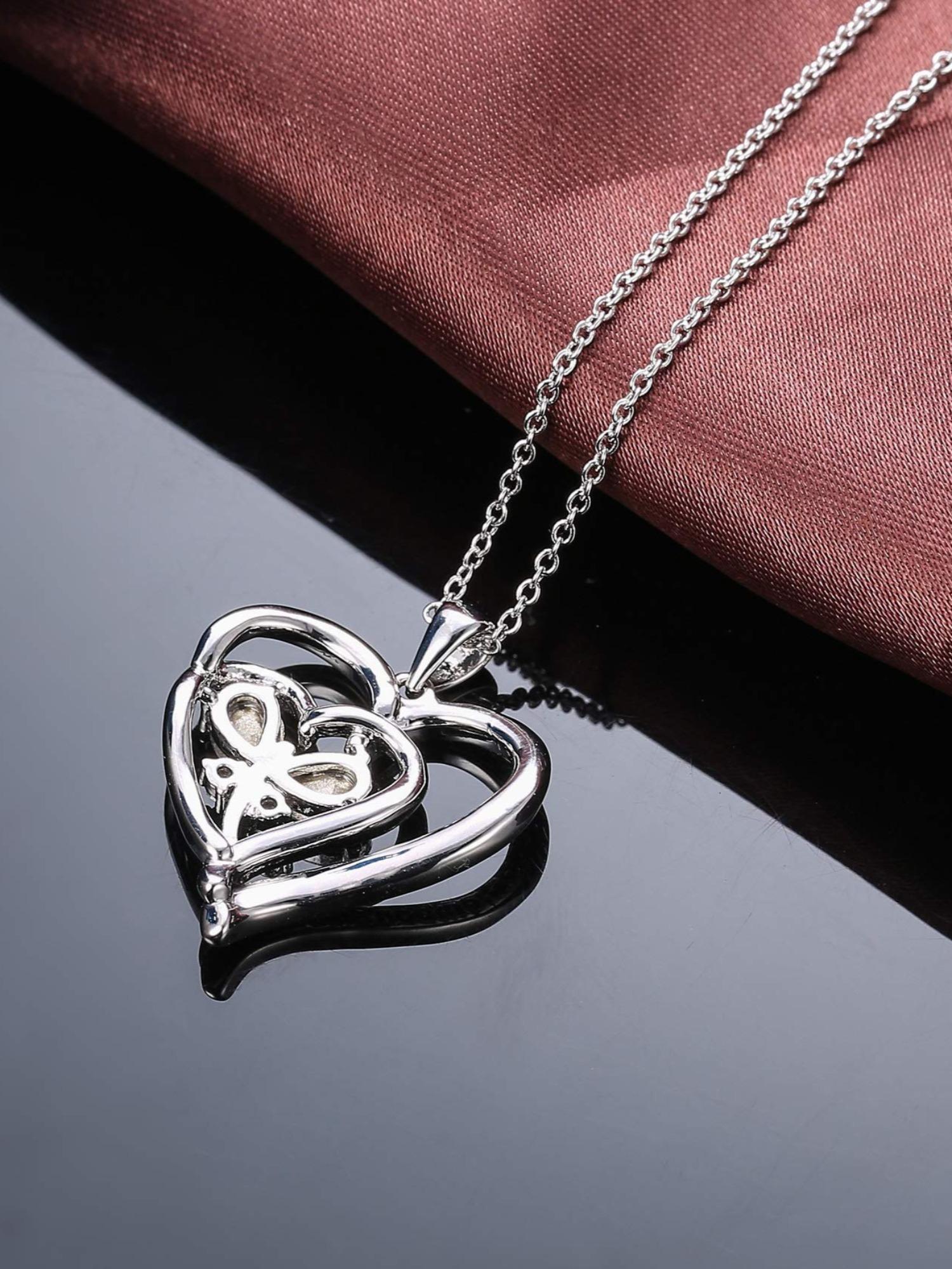 1 Pc Silvery Classic Double Heart Necklace for Women Men Stunning Forever Love-inspired Design Dazzling Swarovski Crystals Romantic Glamorous Visual Effect Symbolic Double Heart Shape Great for Valentine’s Day Wedding Anniversaries Engagements