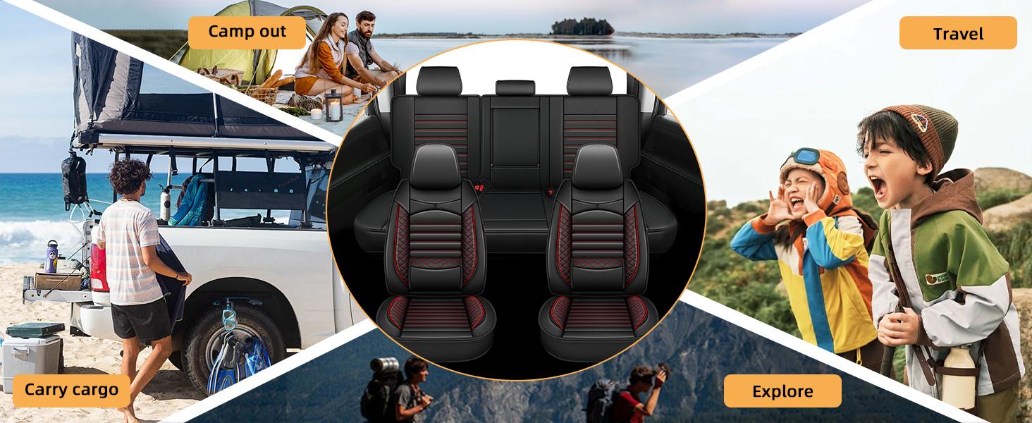 For Chevy Silverado/GMC Sierra 1500250013500HD 2019 202020212022202320242025 2026 Red Lines Custom Car 5-Seat CoversFull Set Waterproof Fuax Leather Full CoverageFront & Rear Full Set All inclusive Customed CarCushions Automotive Truck