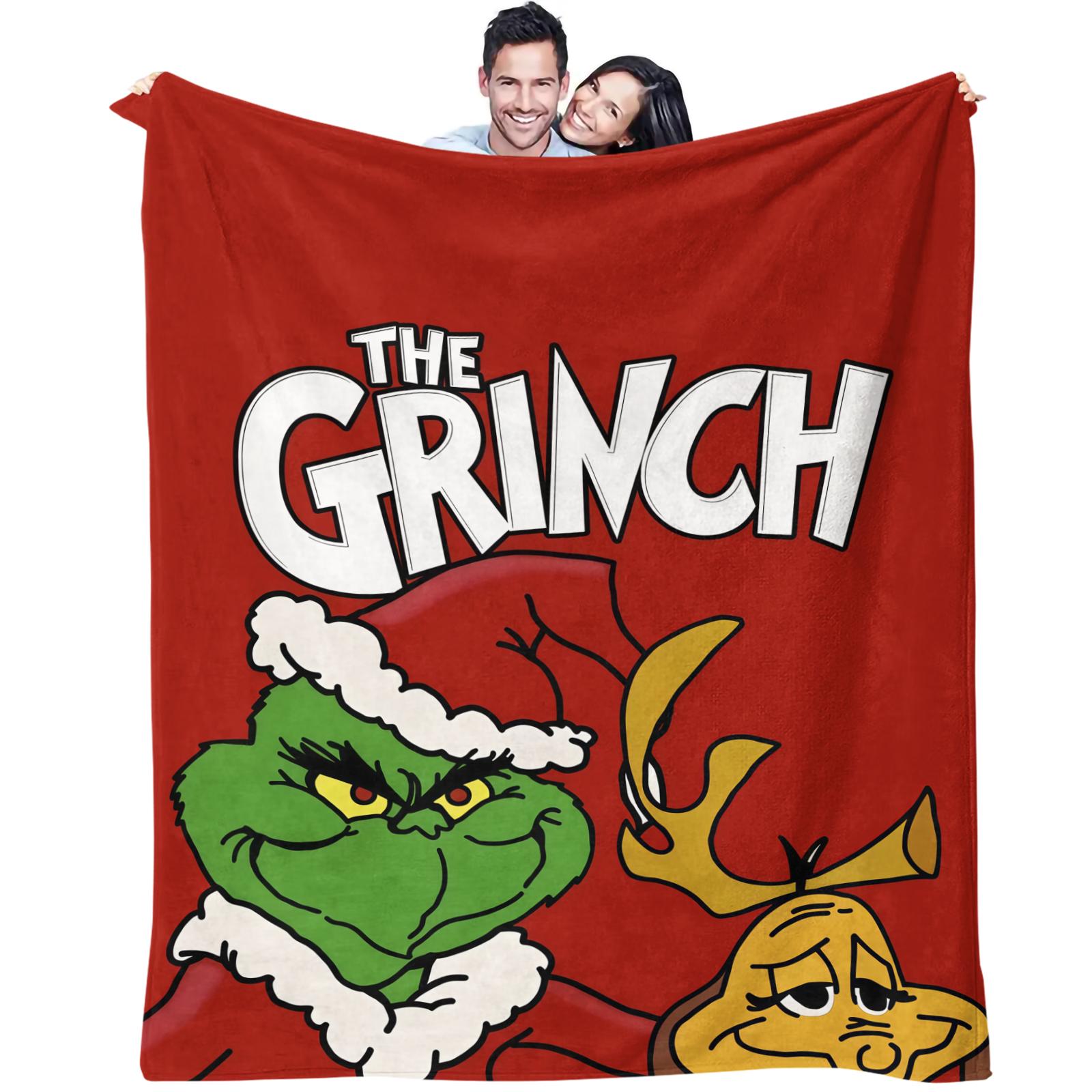 Christmas Grinch and Max pattern digital printed blanket, suitable for nap time blankets, is the perfect holiday gift for children, a single-sided printed blanket