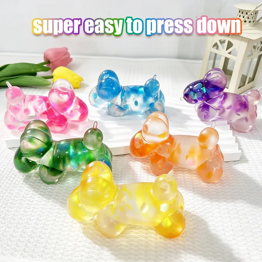 Adorable Vibrant Gradient Clear Balloon Dog Decompression Toy, Safe Non-Toxic TPR Squishy Toy for Kids Age 3+, Separate Independent Vacuum Packaging