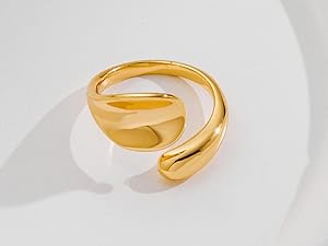 Chunky Open Rings for Women Gold Silver Adjustable Dome Teardrop Rings Bold Thick Statement Rings Simple Stackable Band Rings