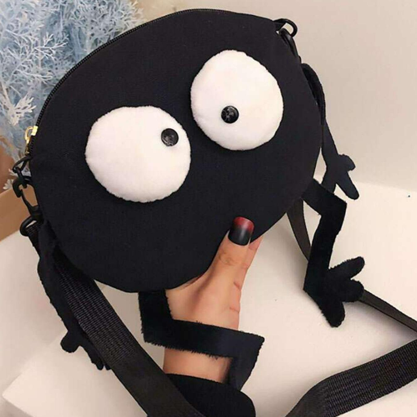Cute Cartoon Charcoal Ball Design Canvas Handbag Organizer Bag, Minimalist Crossbody Bag with Colorful Edges, Stylish Daily Use