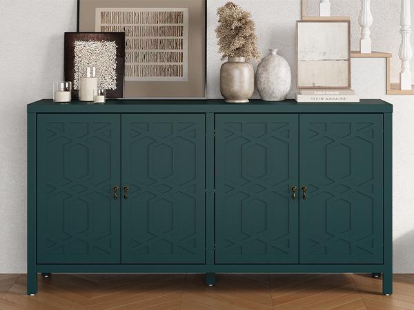 RoyalCraft Sideboard Buffet Cabinet with Storage, 60'' Mid Century Modern Storage Cabinet with 4 Doors and Adjustable Shelves, Accent Cabinet for Entryway, Dining Room, Living Room, Bedroom, Black