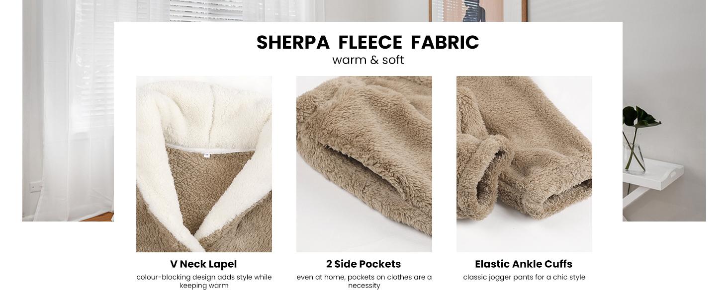 Molitree Women's Fluzzy Sherpa Fleece Pajamas Warm Pullover Lapel Sleepwear Sets Loungewear Pjs