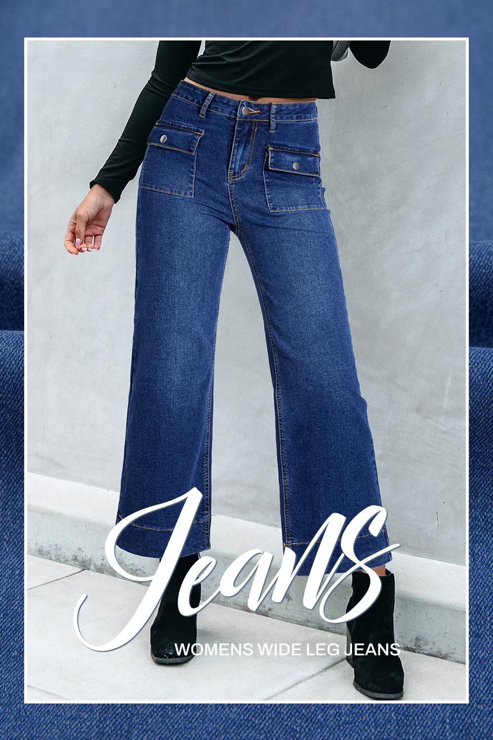 Sidefeel Women's Wide Leg Jeans High Waisted Stretchy Zimbaplatinum Jeans with Patch Pockets TikTokShopBlackFriday