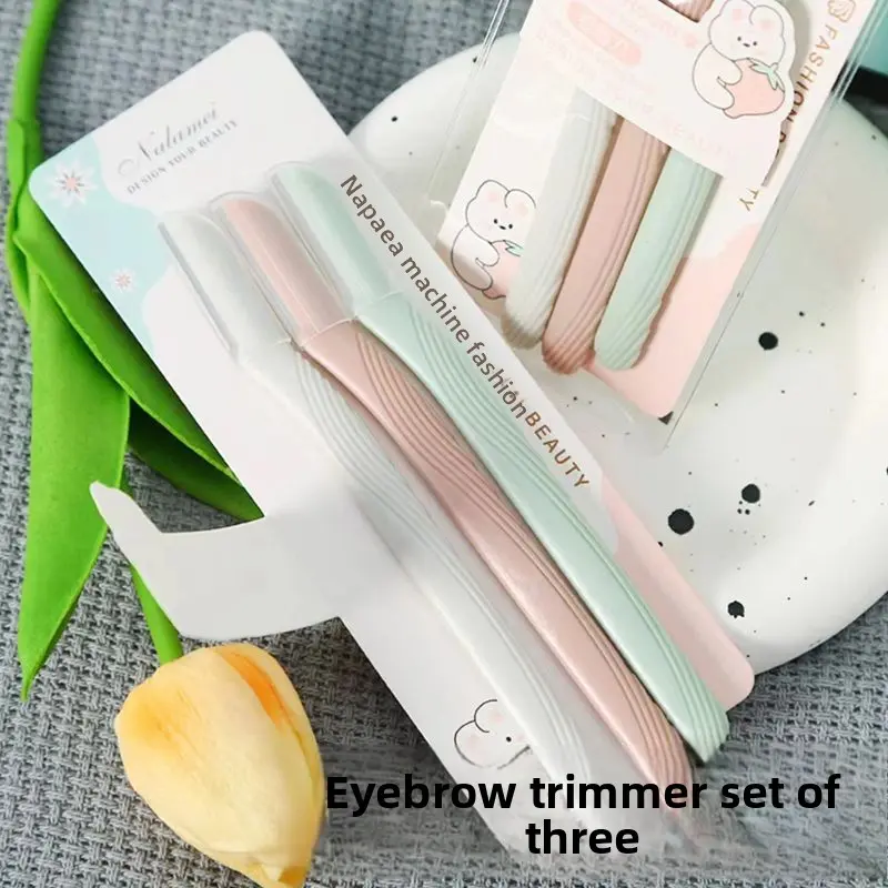 Foldable Stainless Eyebrow Razors 3 Count Kit, Beginner Brow Shaping Makeup Tools Unisex